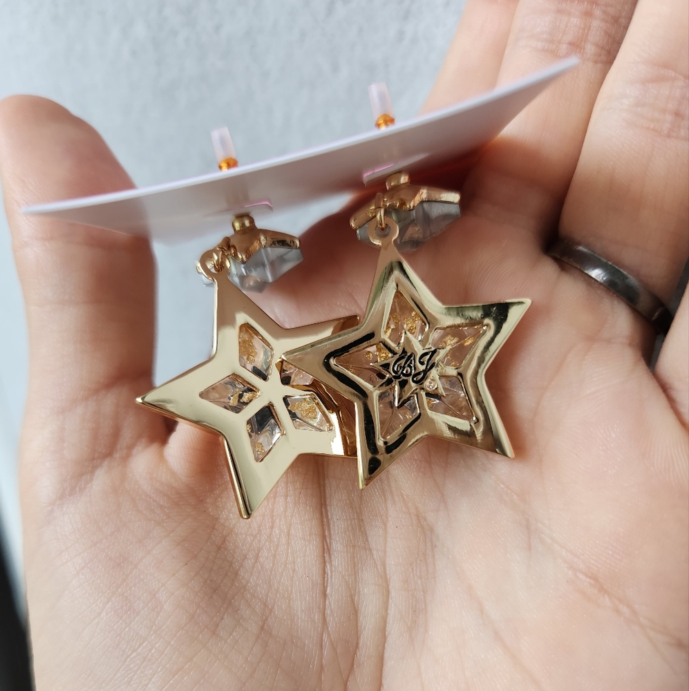 NWT Betsey Johnson Celestial Double Star Drop Earrings, Silver/Gold, Lightweight - Picture 5 of 10